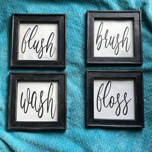 Wooden Reversed Canvas Hand painted Black frames Flush Wash Brush Floss 8” x 6”
